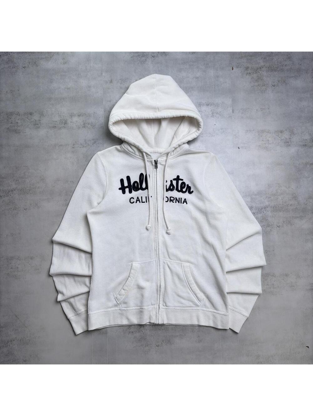 Y2K White Hollister Surf Grunge Skater Zip Up Hoodie